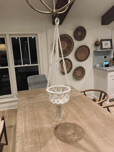 Large White Macrame Basket Plant Hangers (No Beads)