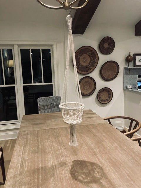 Small White Macrame Basket Hangers (No Bead)