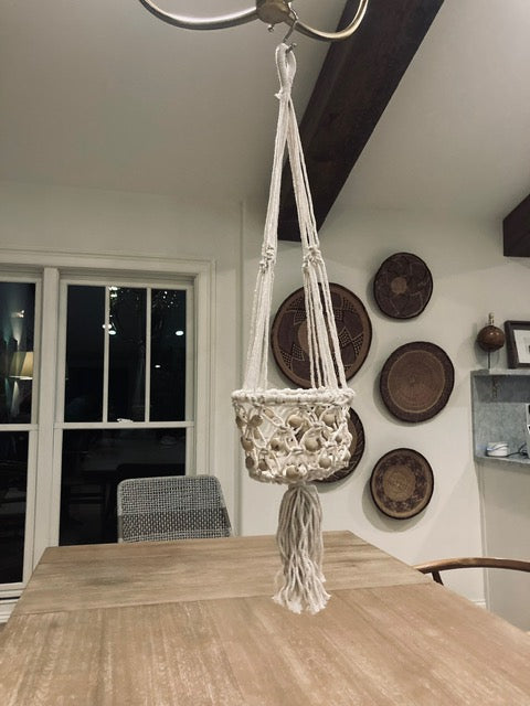 Small White Macrame Basket Hangers (With Bead)