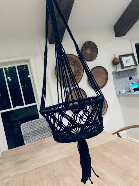 Large Black Macrame Basket Plant Hangers (No Beads)