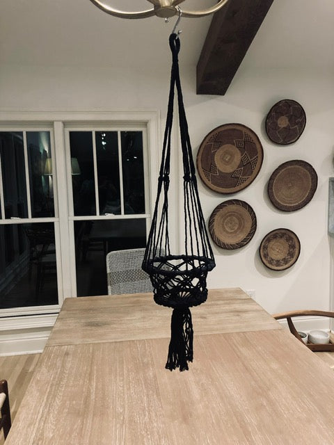 Small Black Macrame Basket Hangers (No Bead)